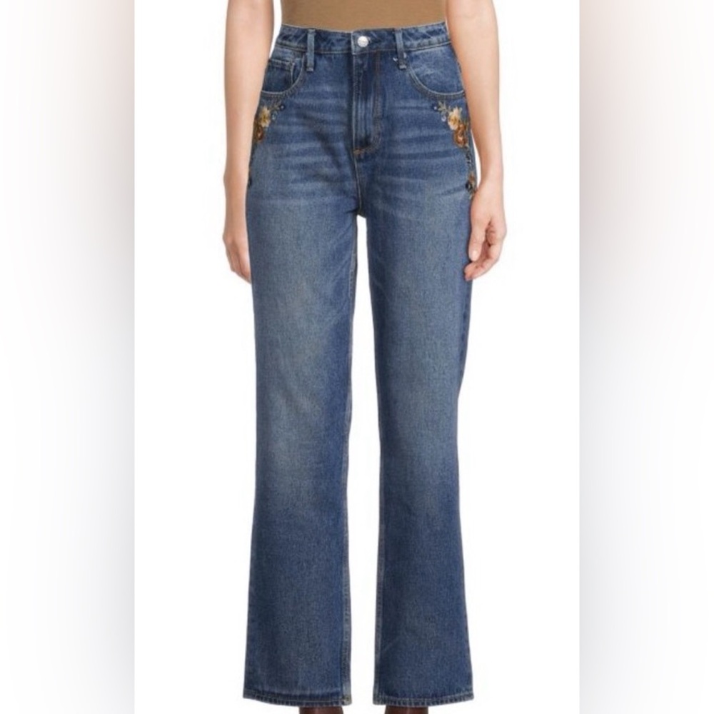 NWOT Free People x Driftwood Floral Embroidered Stella Jeans